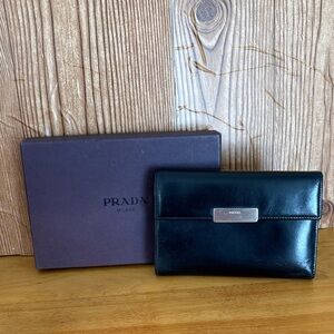 Vintage Prada Black Nero Vitello Leather Wallet Bi-Fold with Snap Flap GUC